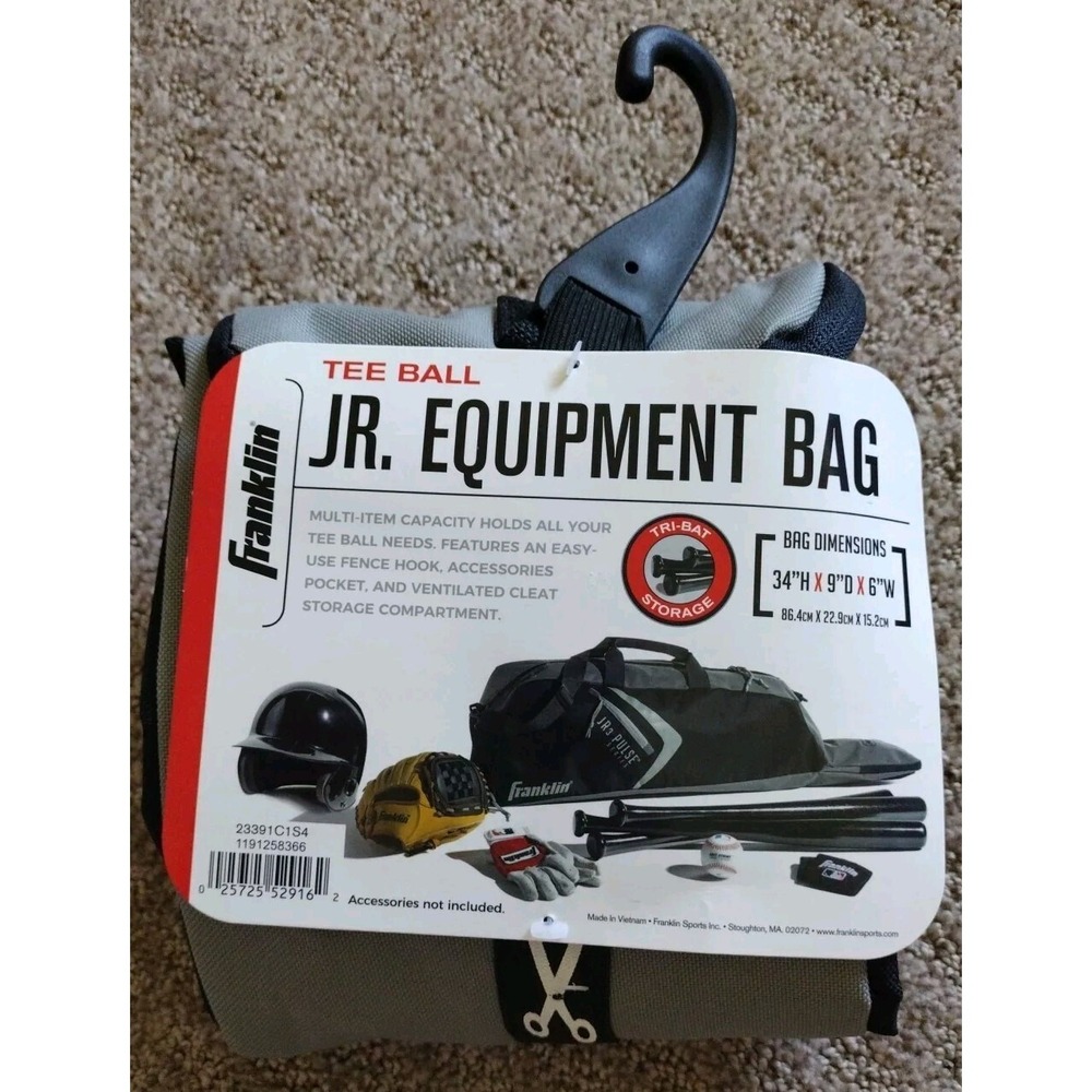 Franklin Tee Ball JR. Equipment Bag 34"x9"x6" for Bats Cleats Mitt Balls, Gray